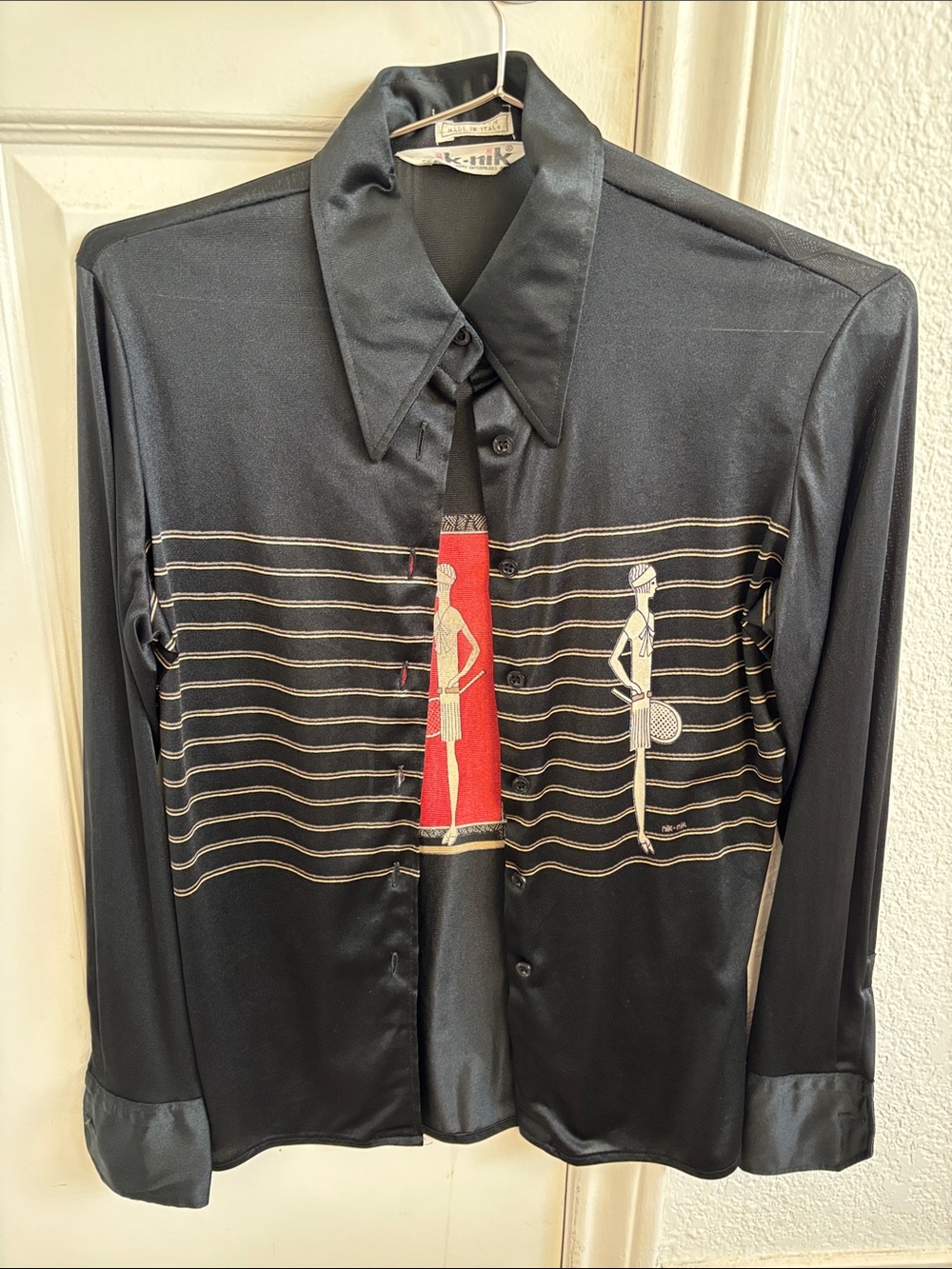 Vintage nik-nik Black Italian Nylon with tennis motif